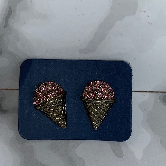 Pink Gold Ice Cream Cone Earrings w Backs - Picture 1 of 15